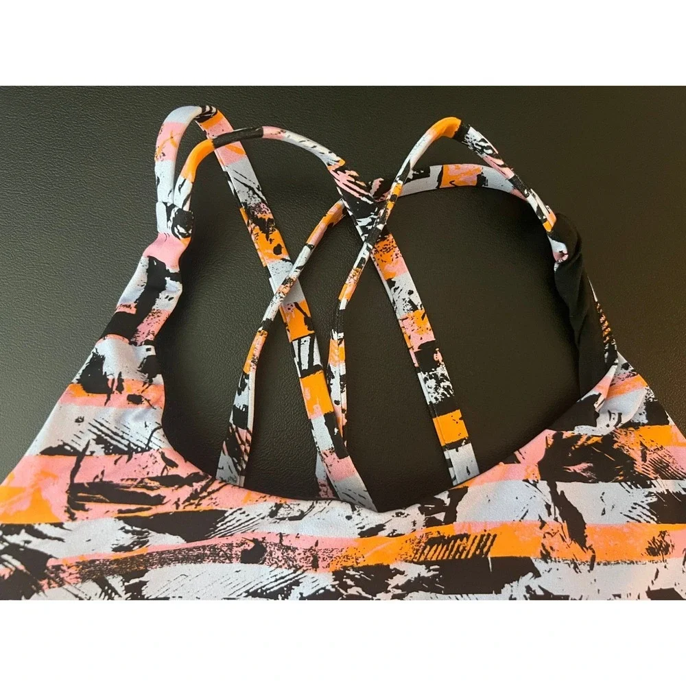 Lululemon Energy Bra Size 6 Pink Orange Abstract Brushstroke Strappy (1065)